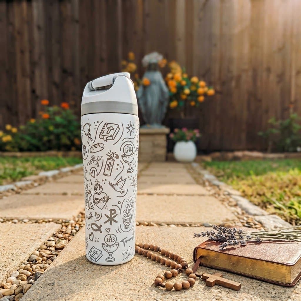 Catholic Doodle Water Bottle | 24oz Owala Tumbler